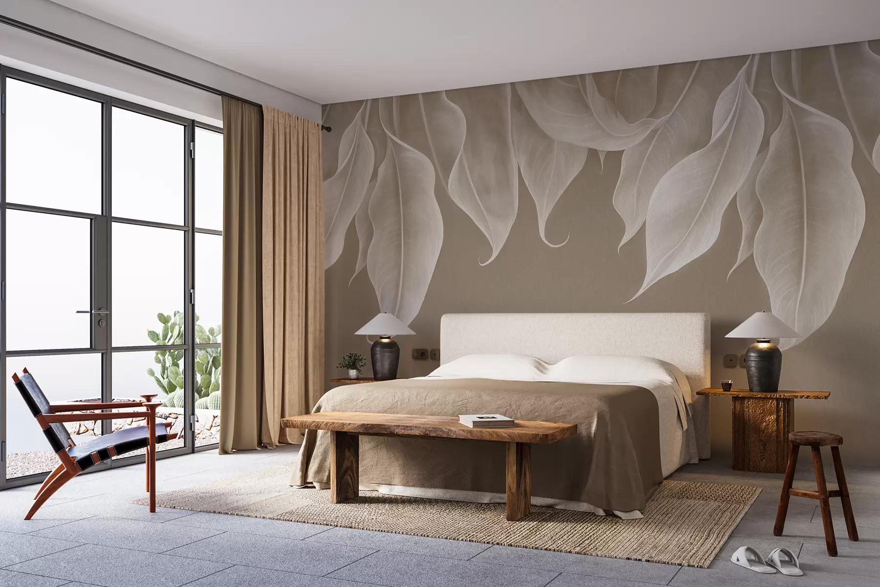 zidne murale Visi veliko lišće u bež boji w01680