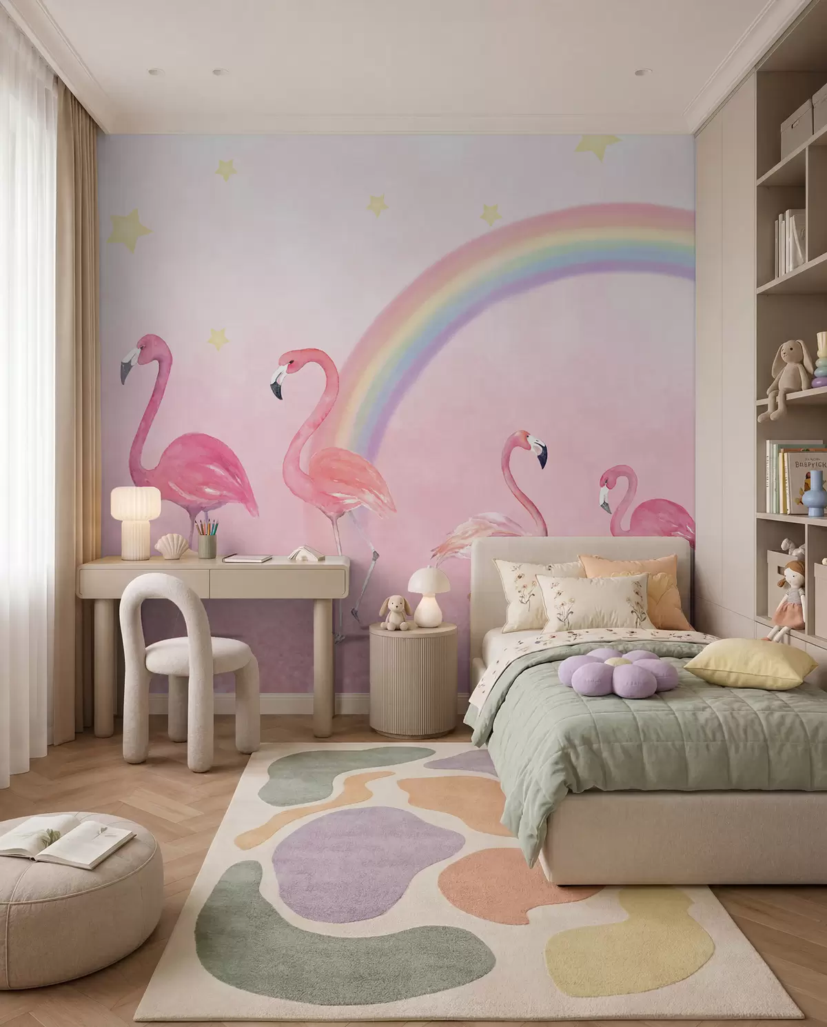 zidne murale Ptica, duga i veći flamingo u29070