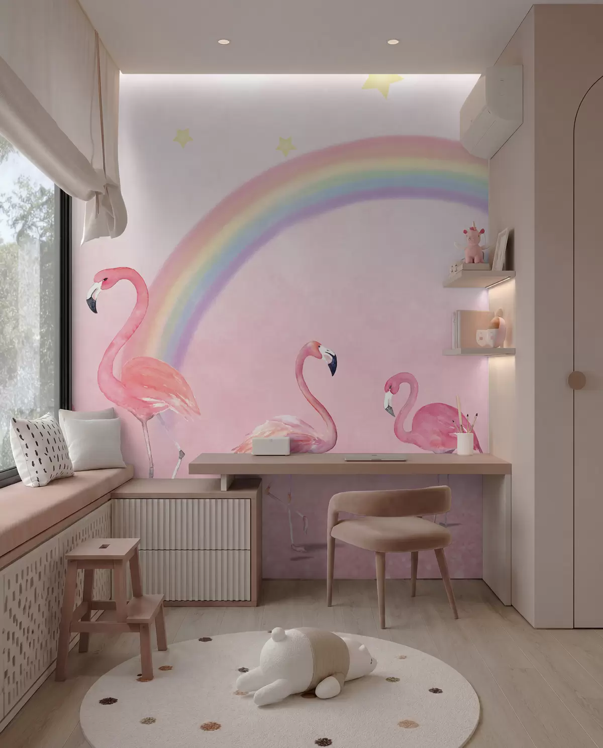 zidne murale Ptica, duga i veći flamingo u29070