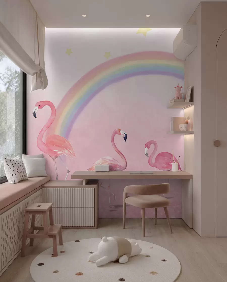 zidne murale Ptica, duga i veći flamingo u29070