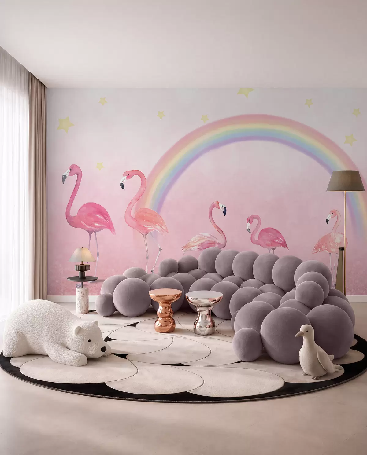 zidne murale Ptica, duga i veći flamingo u29070