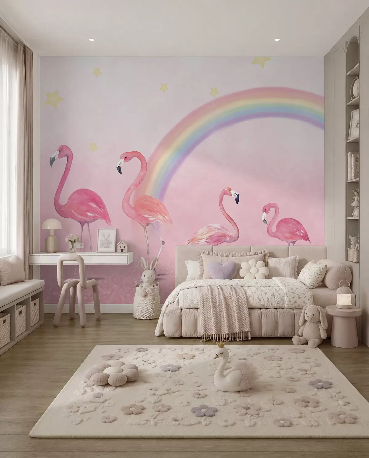 zidne murale Ptica, duga i veći flamingo u29070
