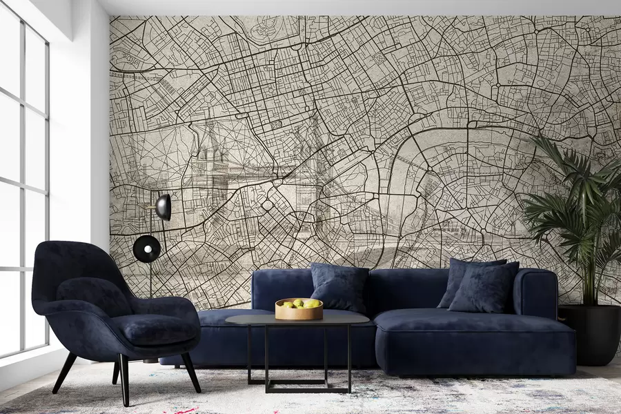 zidne murale Plan grada Londona, crtanje linija, arhitektura, bež boje w01702