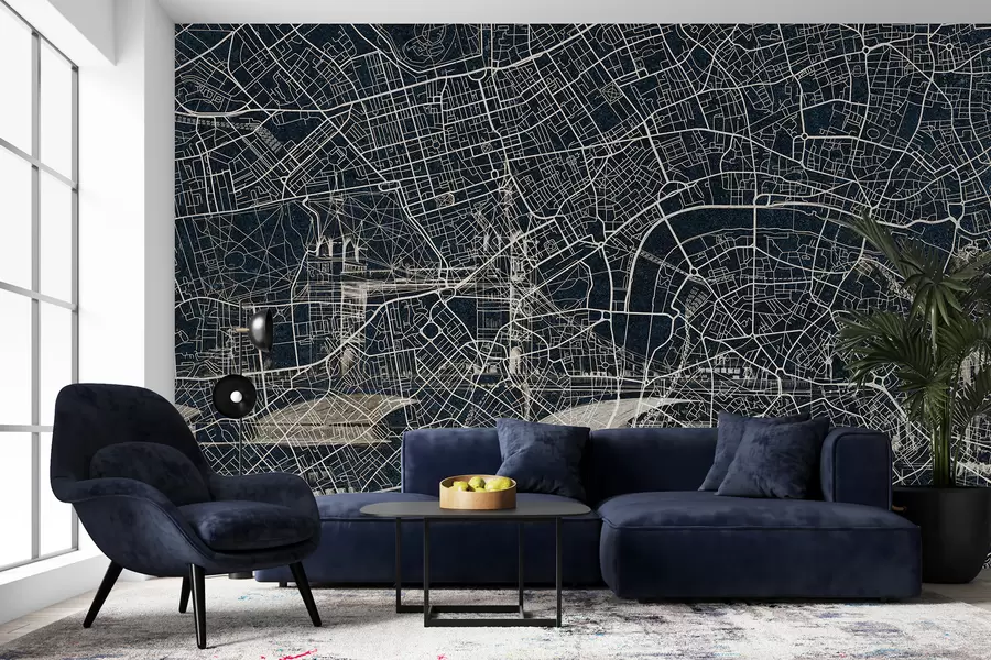 zidne murale Plan grada Londona, crtež, arhitektura, tamne boje w01702v1