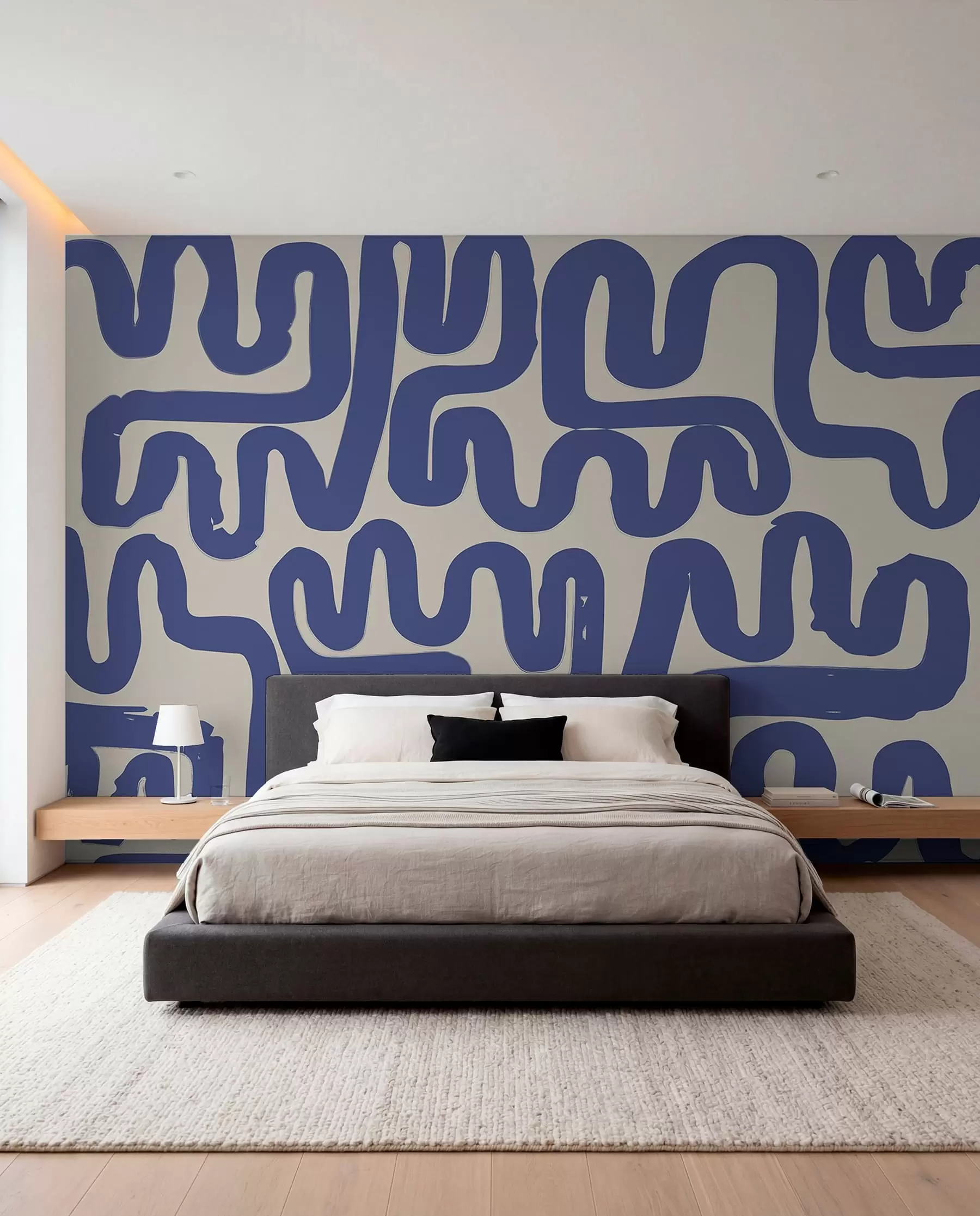 zidne murale Plave vijugave linije w01686