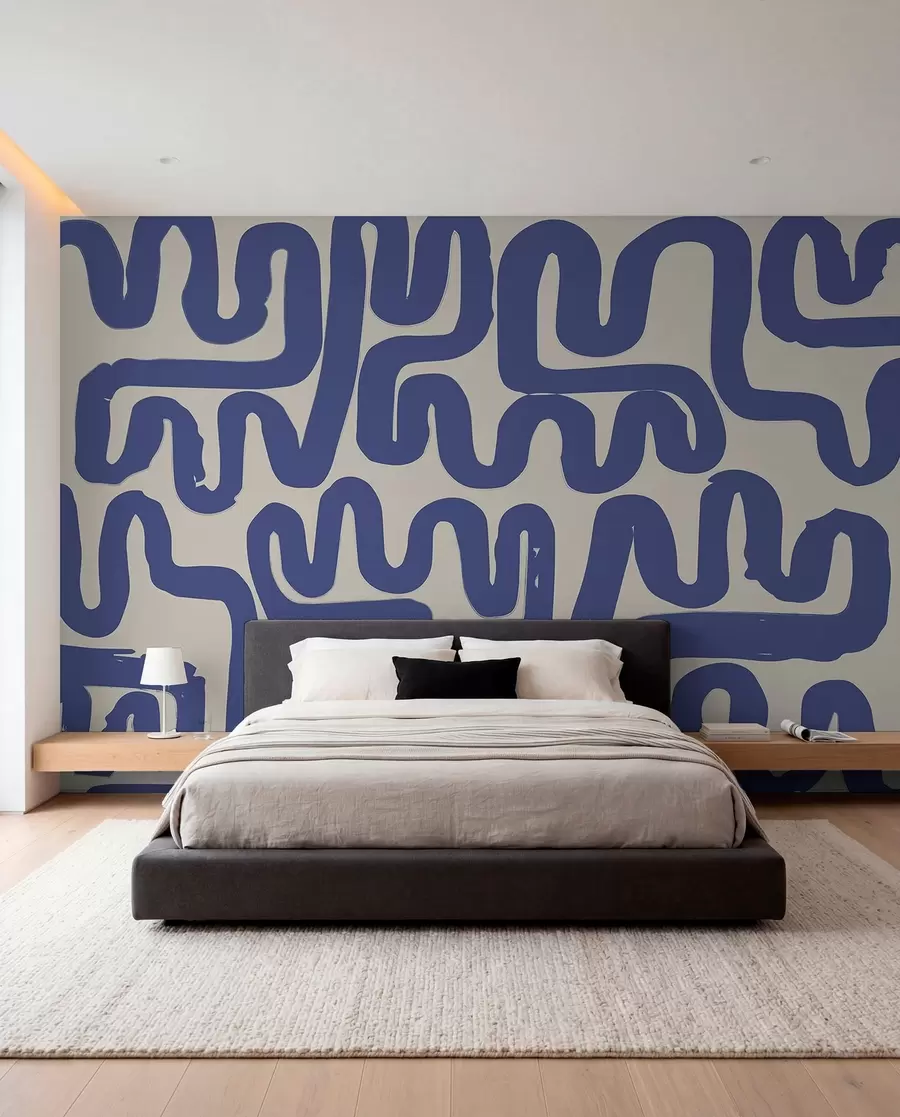 zidne murale Plave vijugave linije w01686