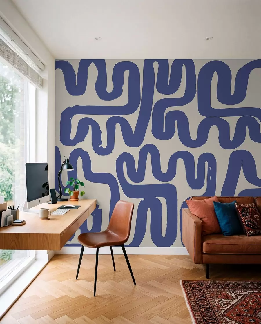 zidne murale Plave vijugave linije w01686