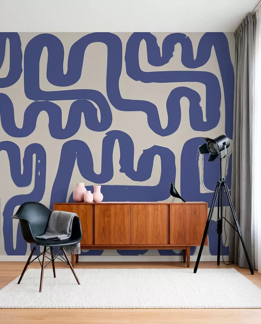 zidne murale Plave vijugave linije w01686