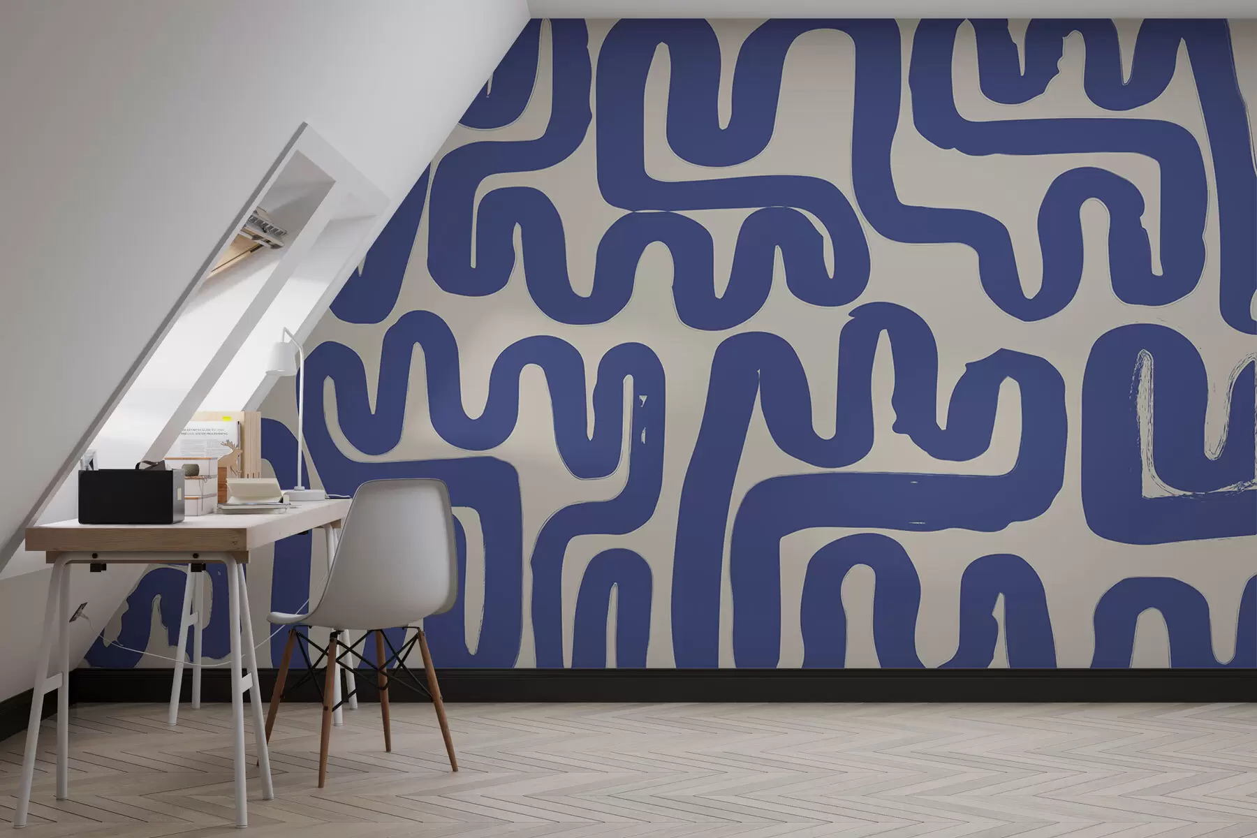 zidne murale Plave vijugave linije w01686
