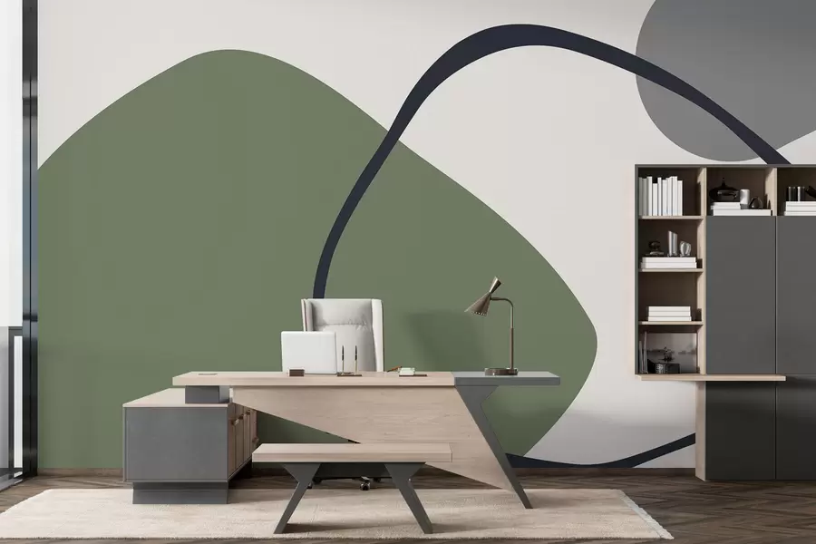 zidne murale Geometrijski zeleni i sivi oblici na svijetloj pozadini w01687v1