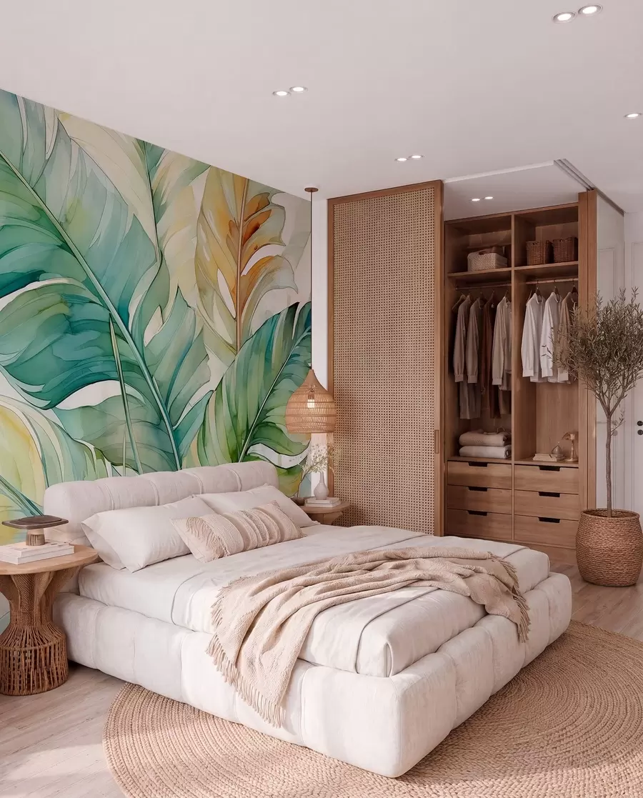 zidne murale Mokri akvarel lišća palme tropske banane w01775
