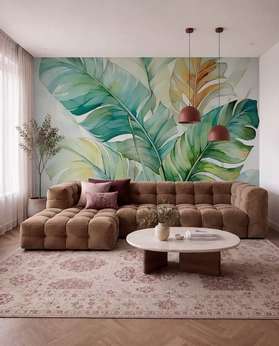 zidne murale Mokri akvarel lišća palme tropske banane w01775