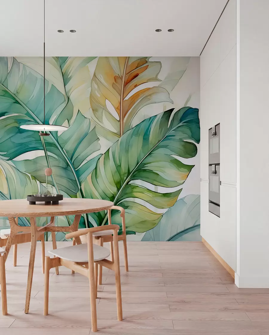 zidne murale Mokri akvarel lišća palme tropske banane w01775