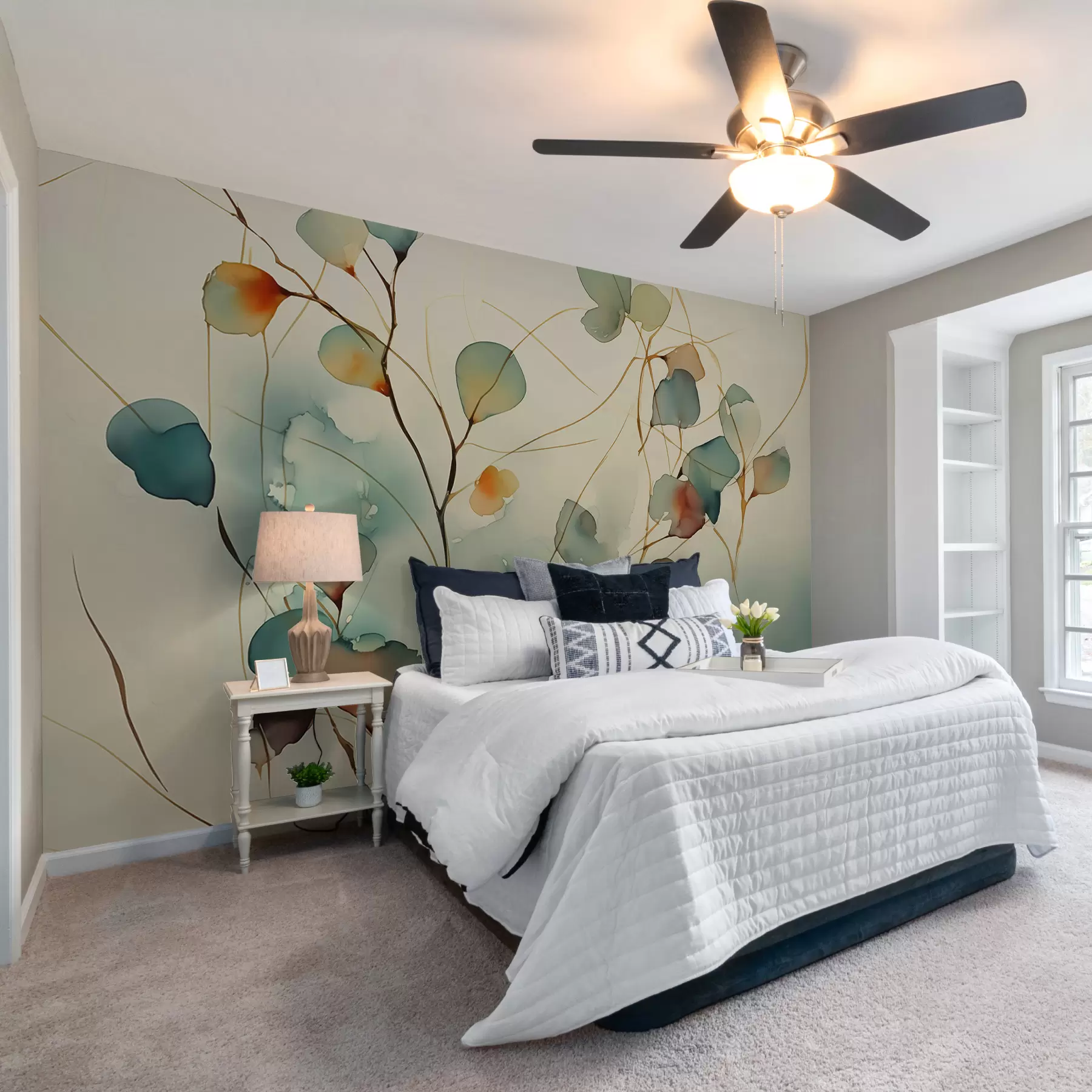 zidne murale Apstraktne grane s lišćem zamućene mokrim akvarelom w01779