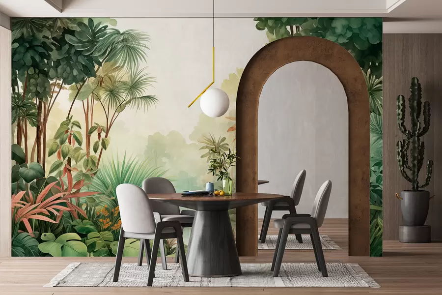 zidne murale Akvarel šuma džungle, palme, jezero, zelenilo w01784