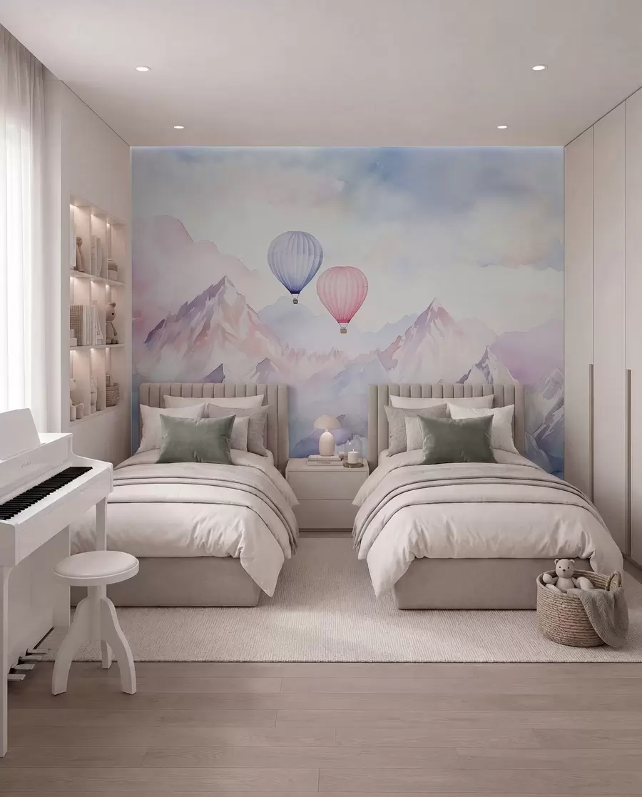 zidne murale Baloni nad ružičastim vrhovima w01786