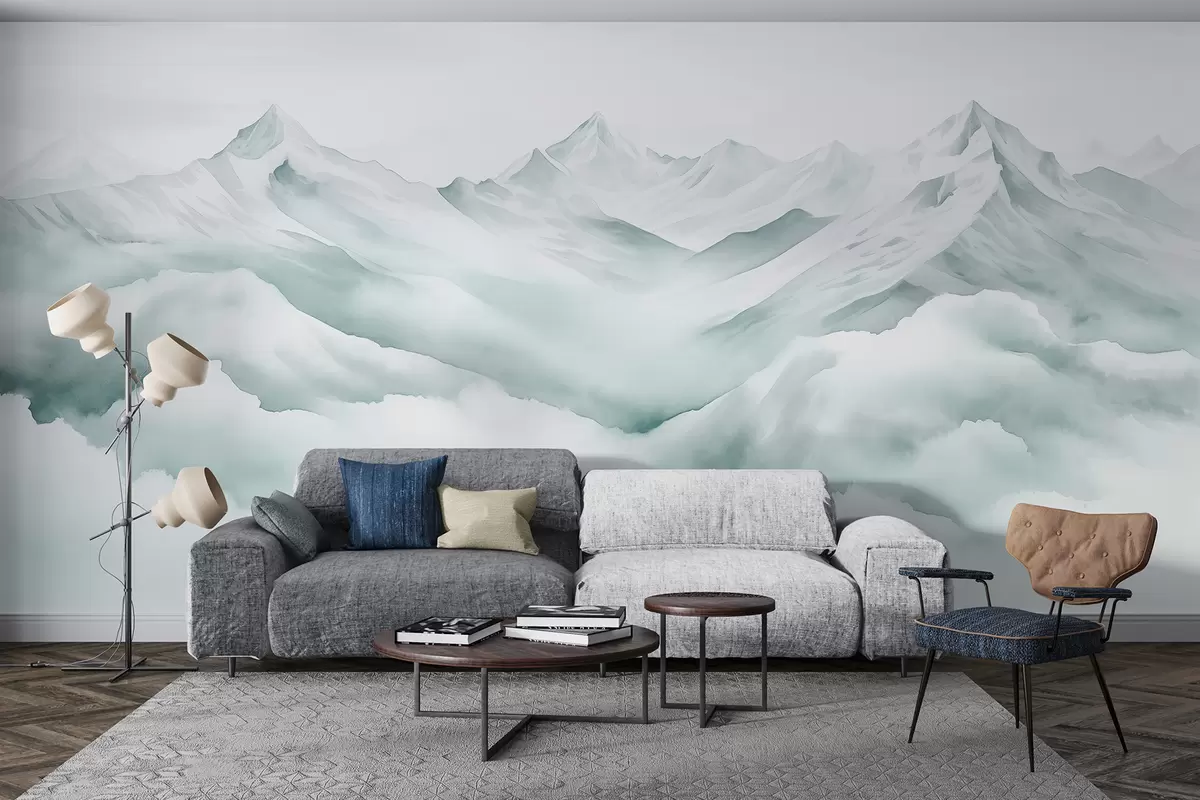 zidne murale Planinski pejzaž, akvarel, nježno plave boje w01787v2