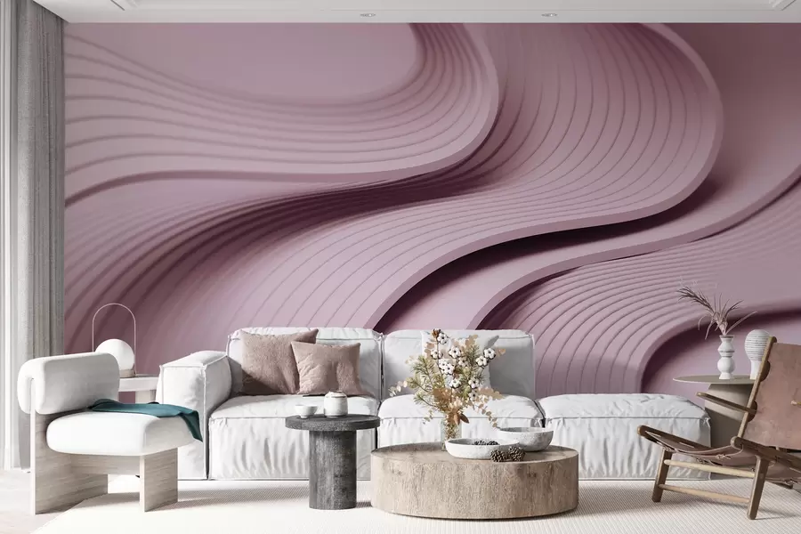 zidne murale Elegantni voluminozni valovi u 3D stilu u nijansama pudera w01147v1