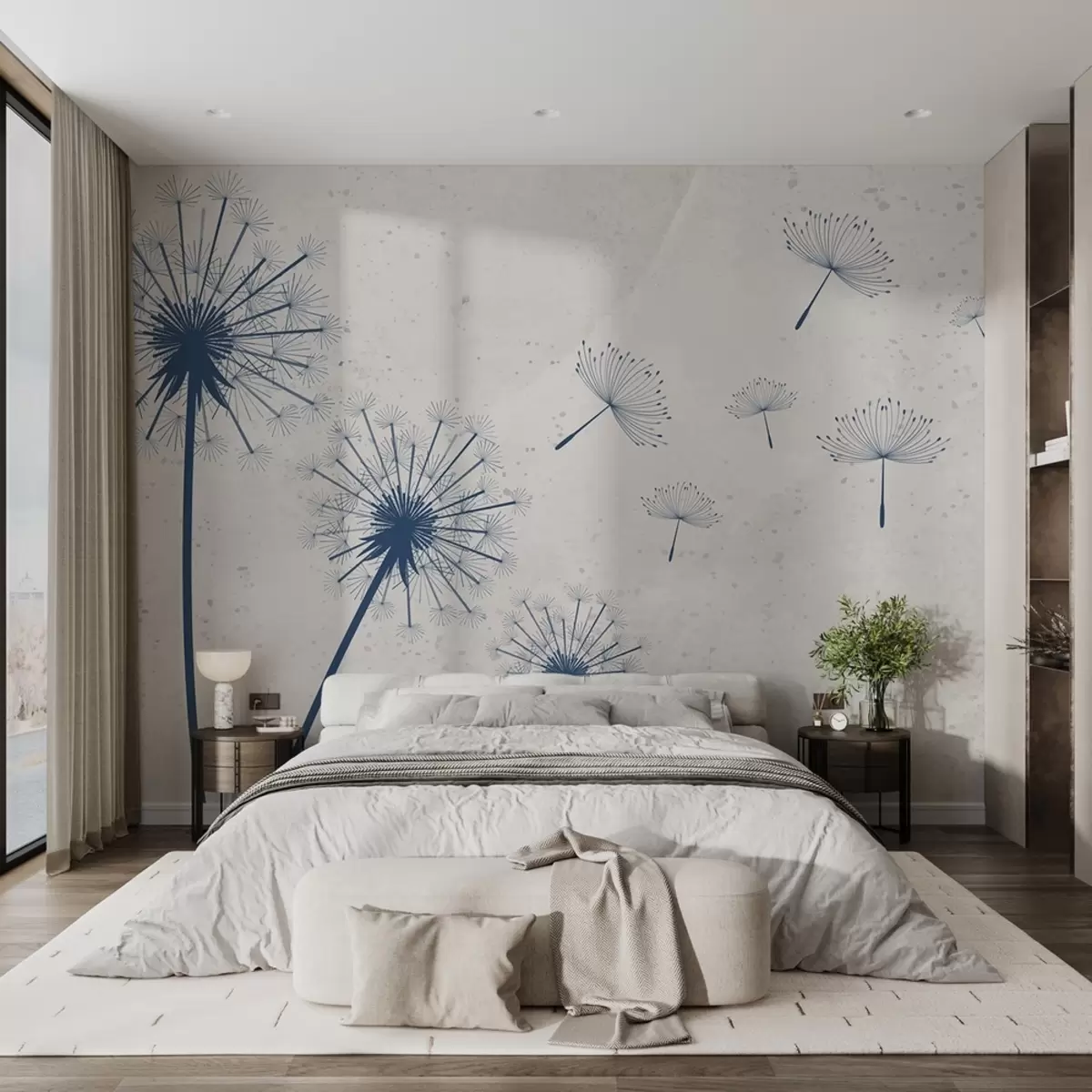 zidne murale Plavi maslačak na bež pozadini s teksturom w01812v2