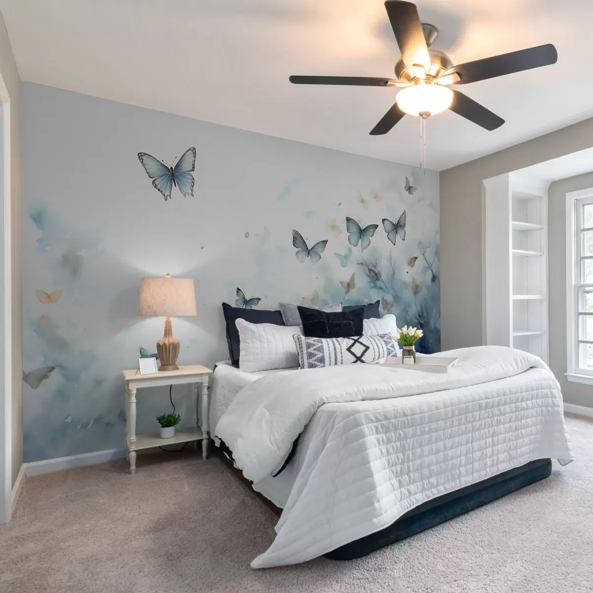 zidne murale Leptiri na plavim mrljama u pozadini mokrog akvarela w01861