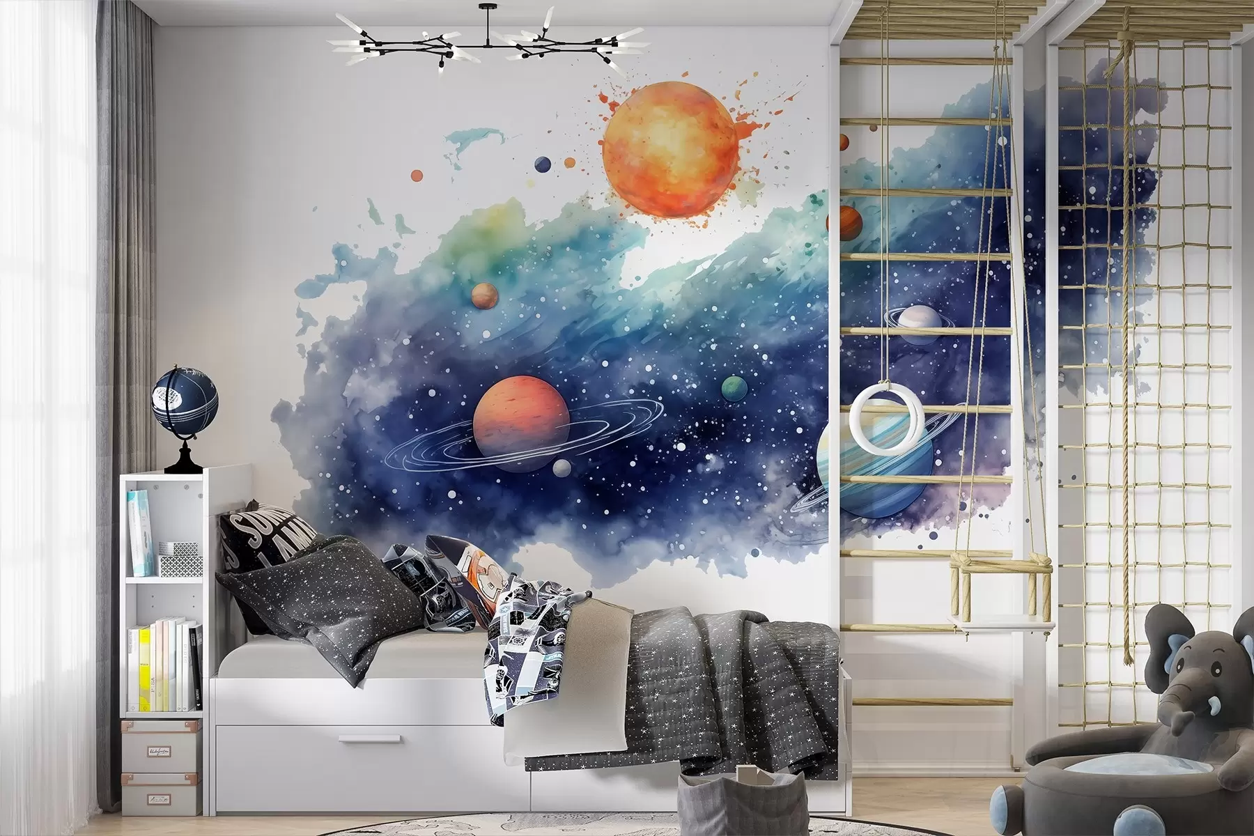zidne murale Akvarel prostor, planeti, sunce, zvijezde w01803