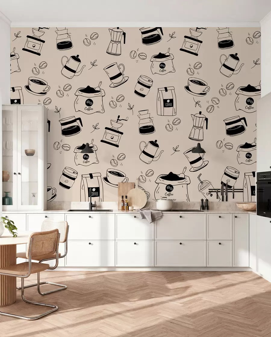 zidne murale Detalji kave na svijetloj pozadini w02002