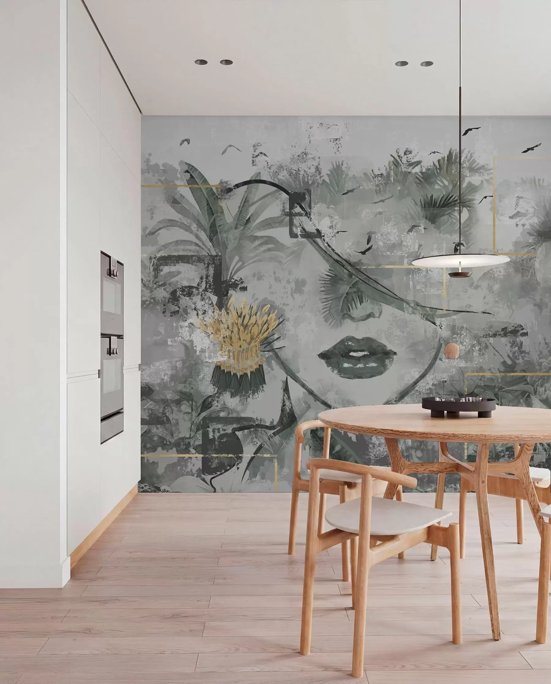 zidne murale Grunge kišna šuma i silueta djevojačkog lica w01916