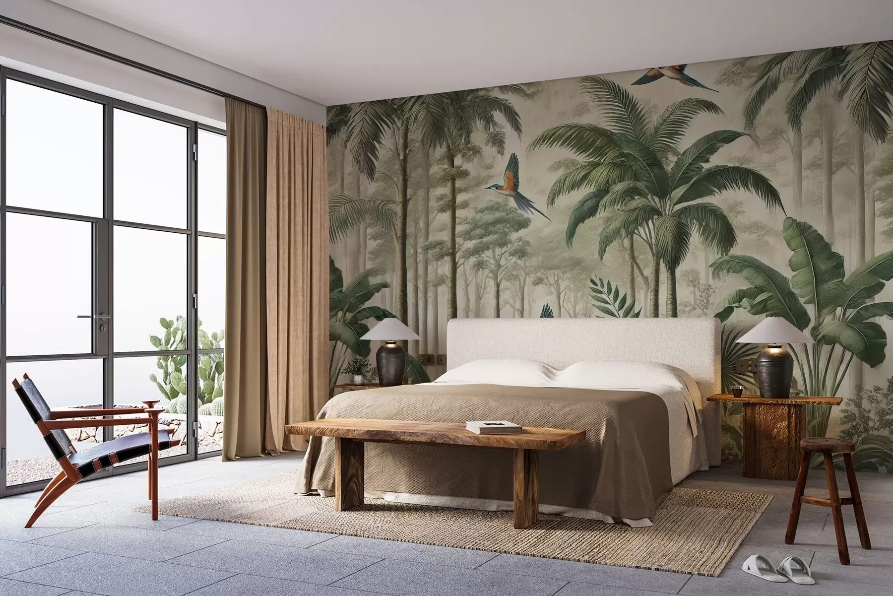 zidne murale Panorama s tropskim krajolikom i pticama w01957