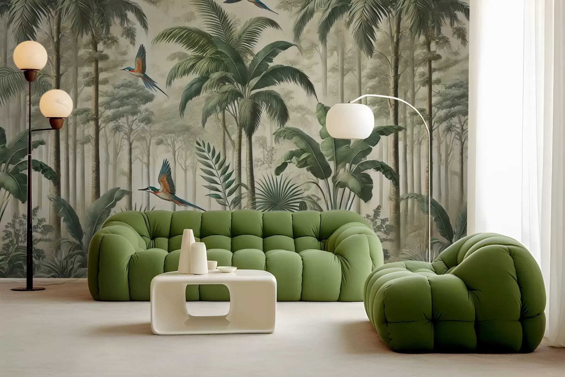 zidne murale Panorama s tropskim krajolikom i pticama w01957