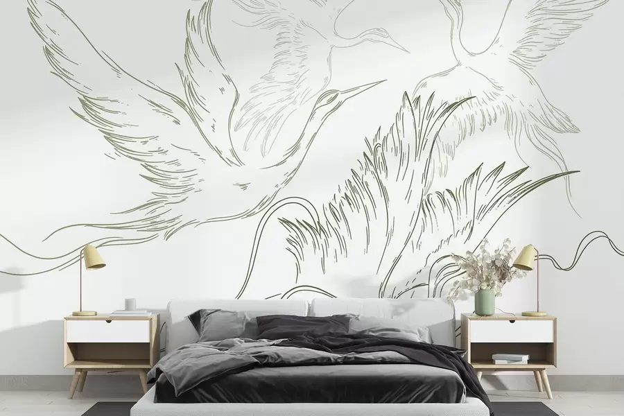 zidne murale Ptice lete, minimalizam, crteži, priroda, zelena boja w02061v2