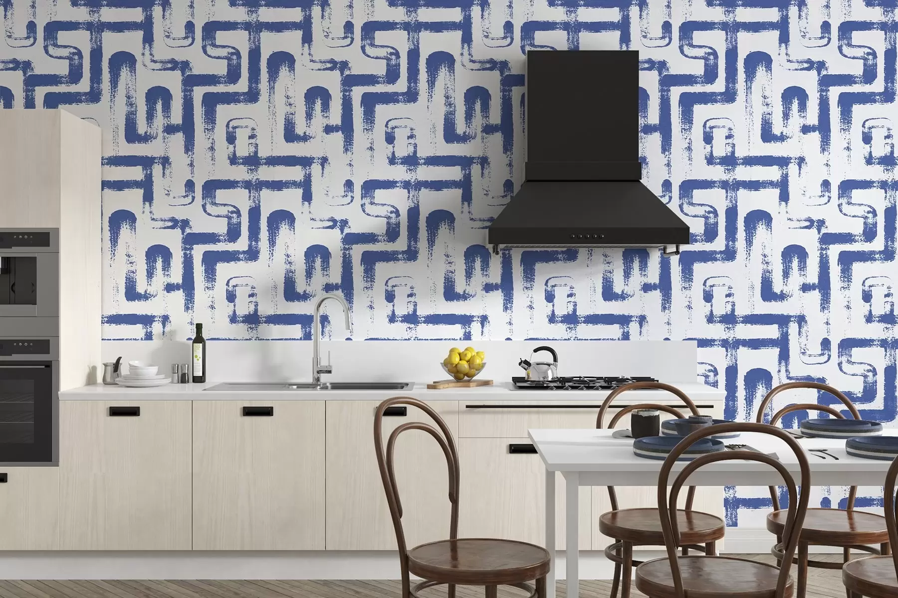 zidne murale Dizajn odvažnog plavog geometrijskog uzorka u99091v4