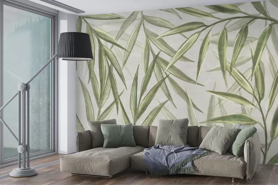 zidne murale Bujno lišće u nježnim akvarelnim tonovima w00236