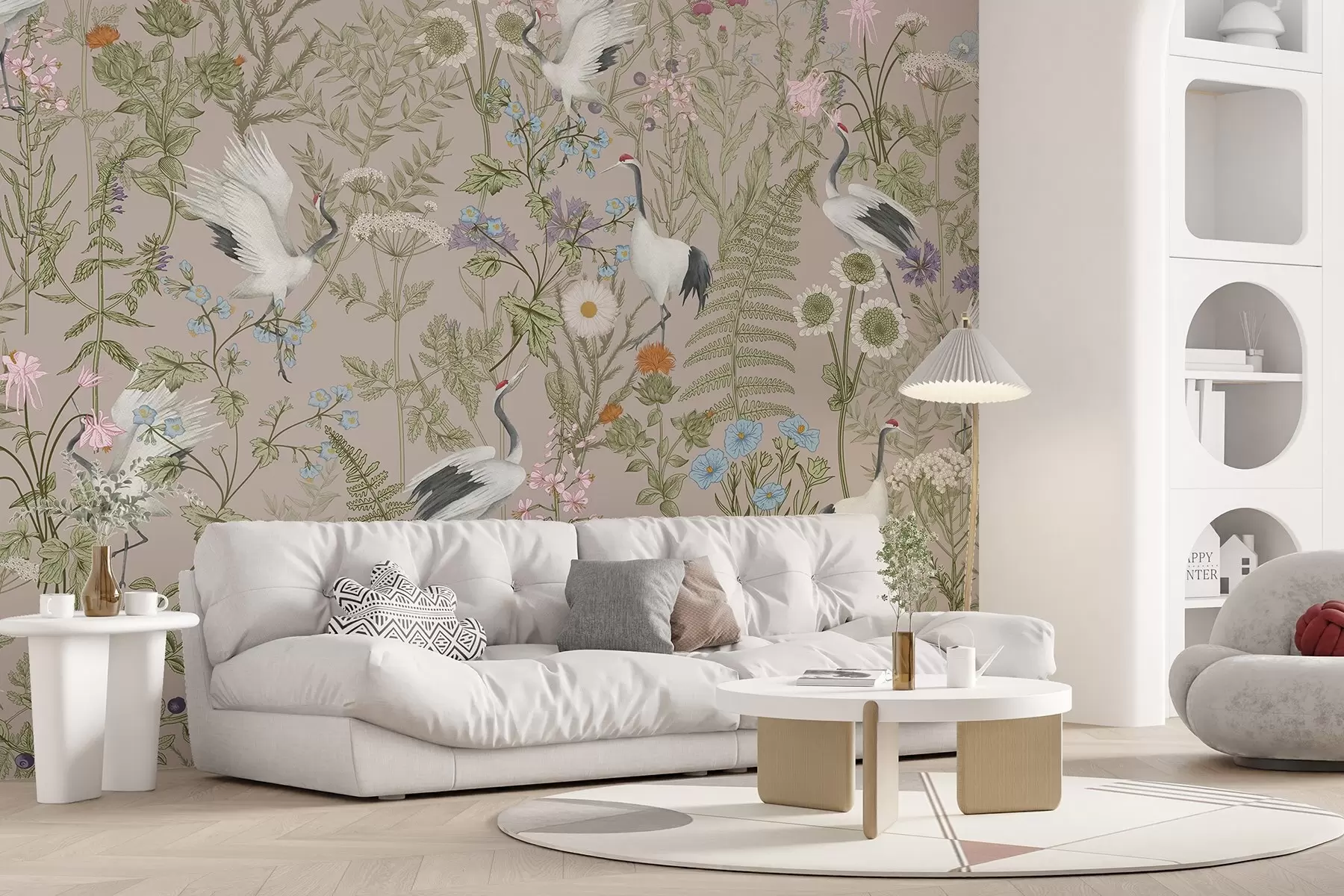 zidne murale Elegantni ždralovi među živim cvjetovima w00380