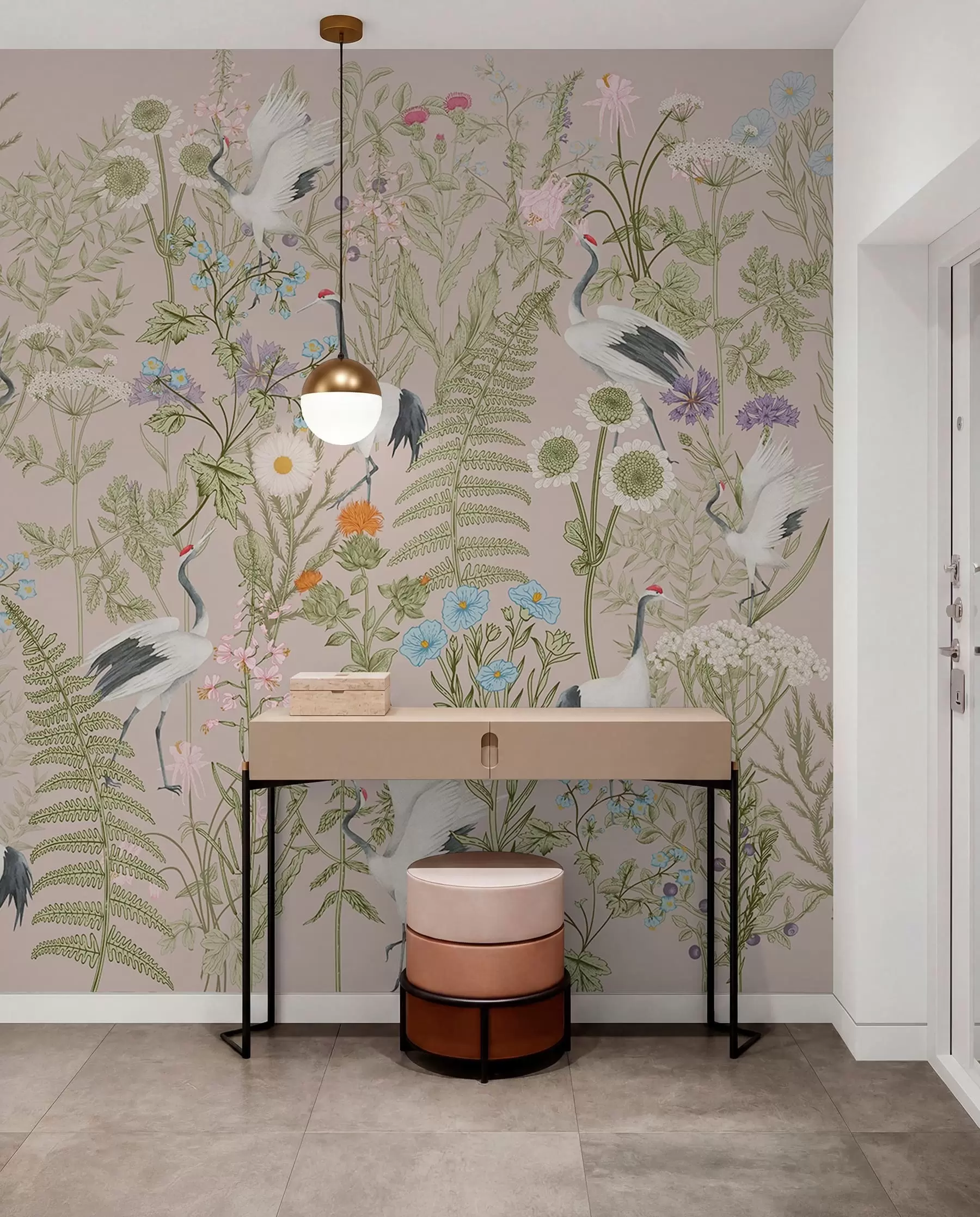 zidne murale Elegantni ždralovi među živim cvjetovima w00380