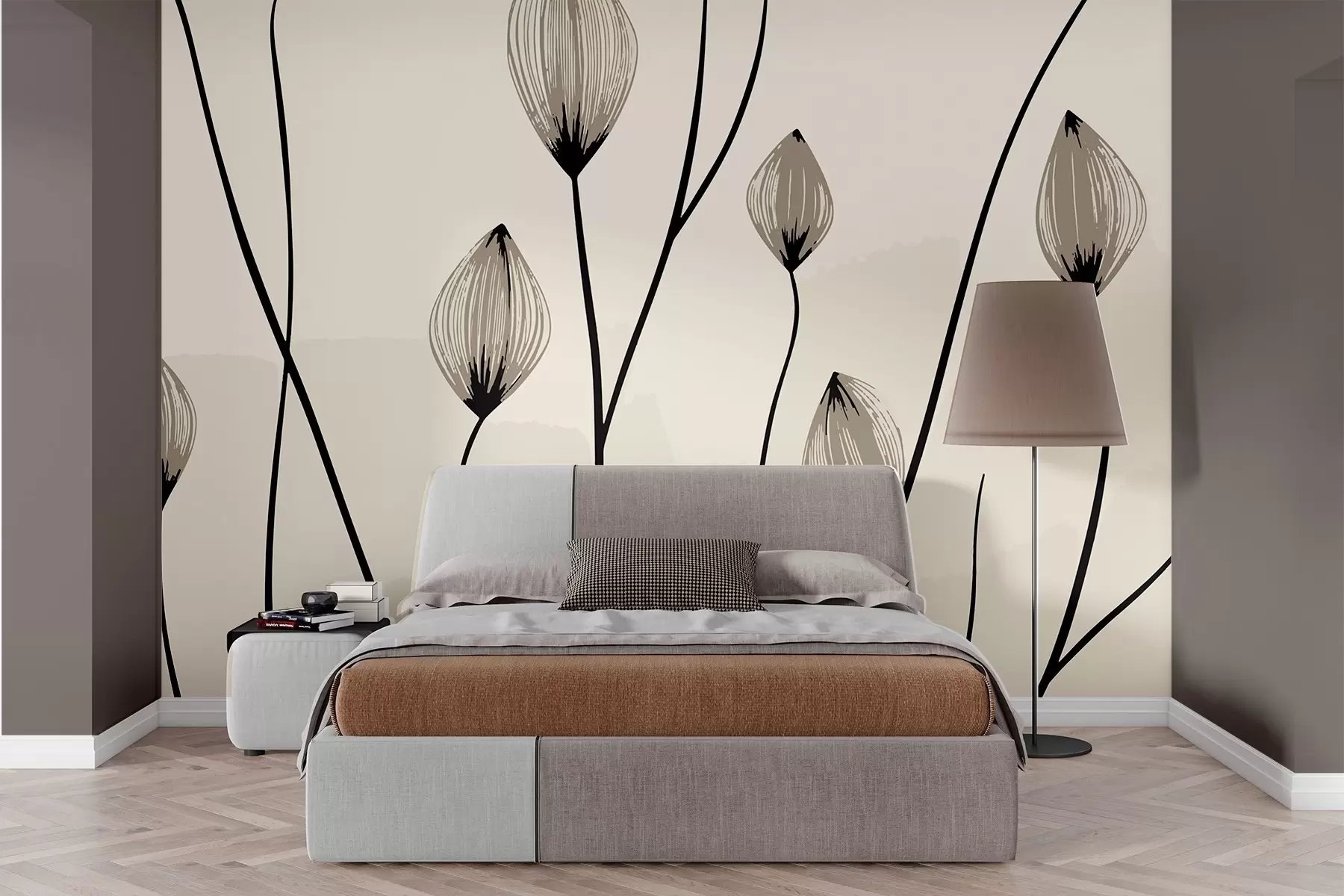 zidne murale Apstraktni cvjetni pupoljci u minimalističkom stilu w02027