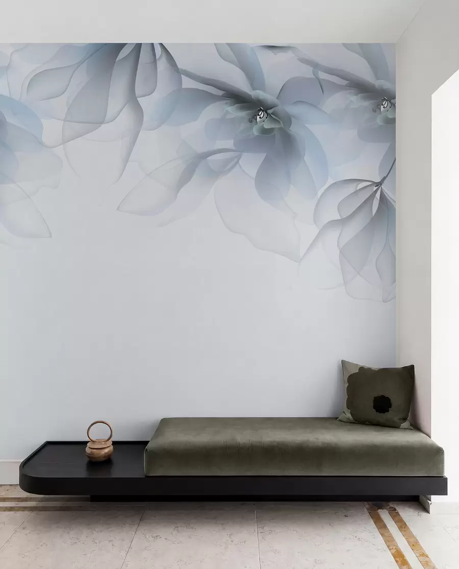 zidne murale plavi prozirni veliki cvjetovi na vrhu w02093v2