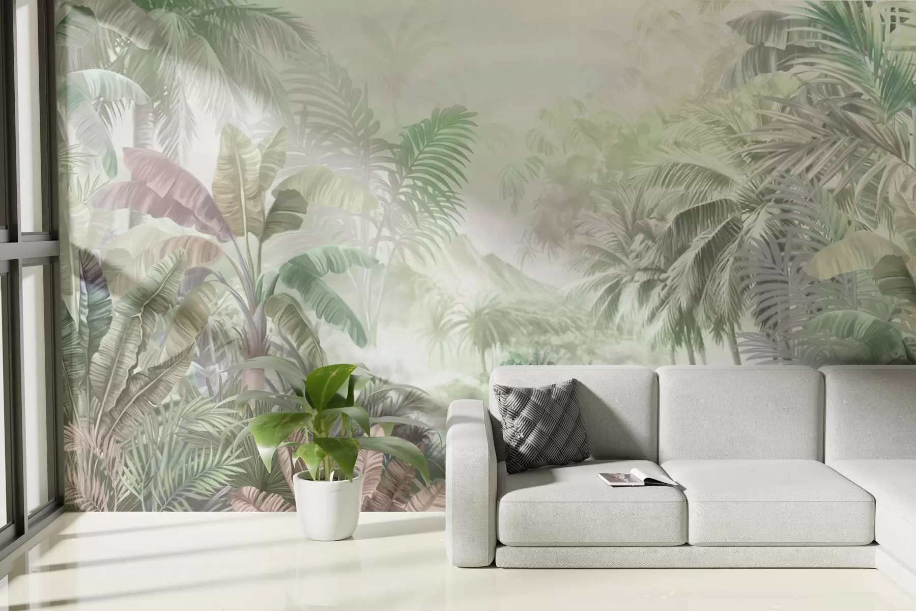 zidne murale Prašuma u nježnim zelenim tonovima w01931v1