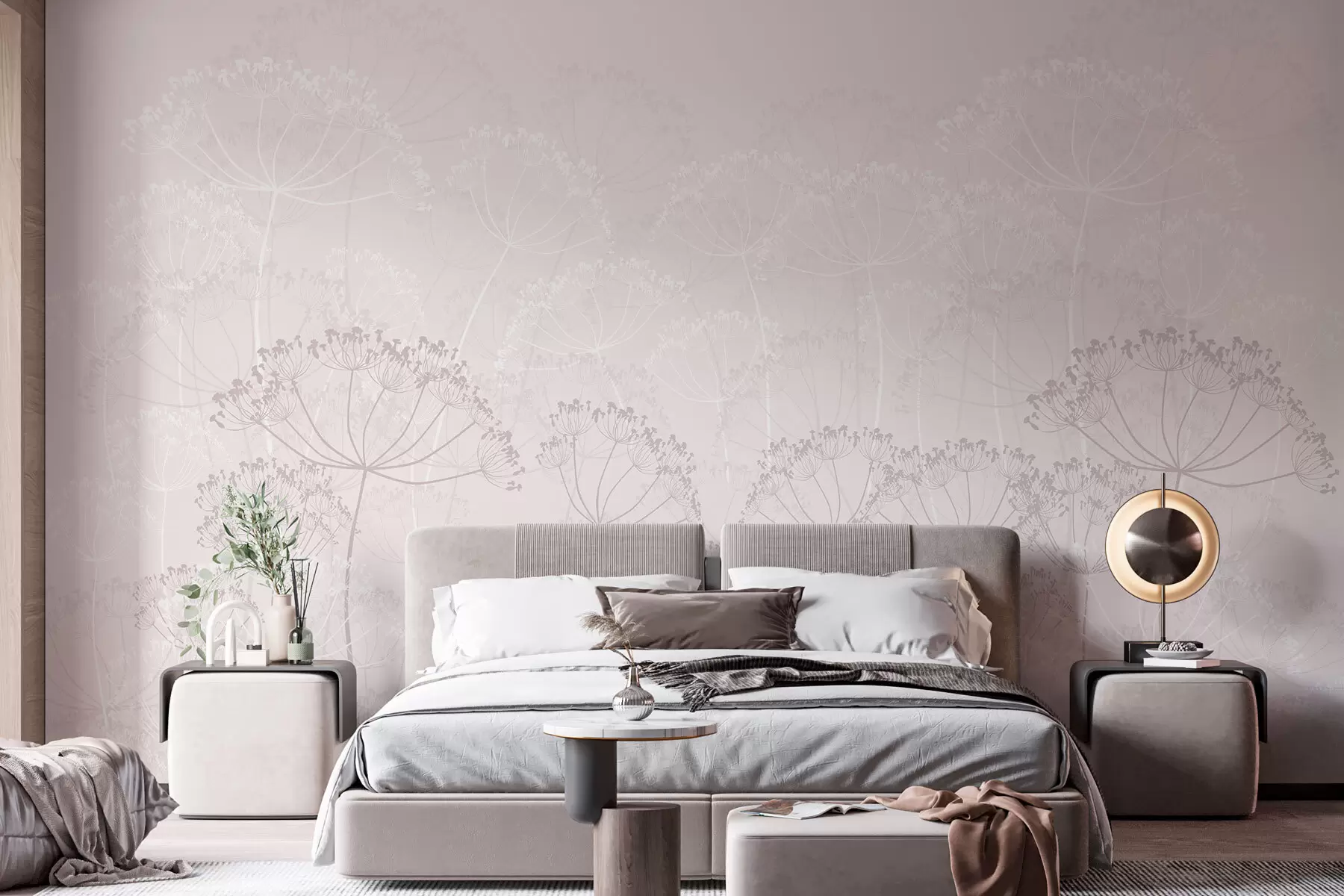 zidne murale Krhke biljke minimalizma ružičaste boje w02105