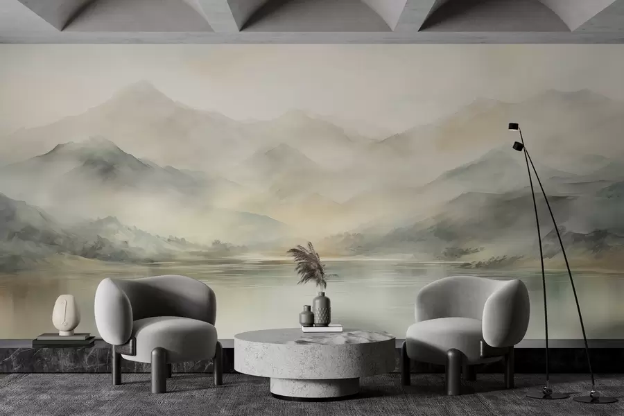 zidne murale Naslikan akvarelom planinski krajolik w02115
