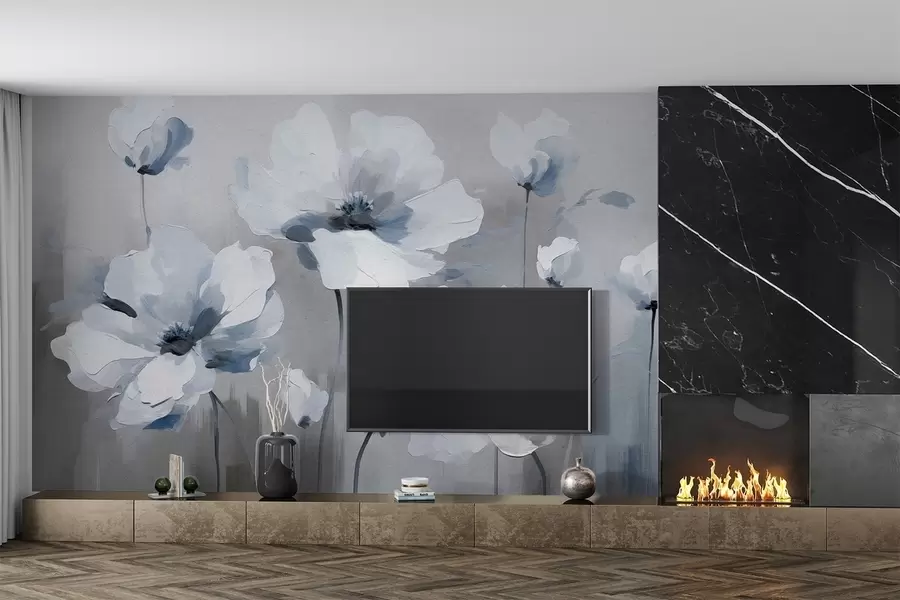 zidne murale Uljem oslikano cvijeće na betonskom zidu w02120v1