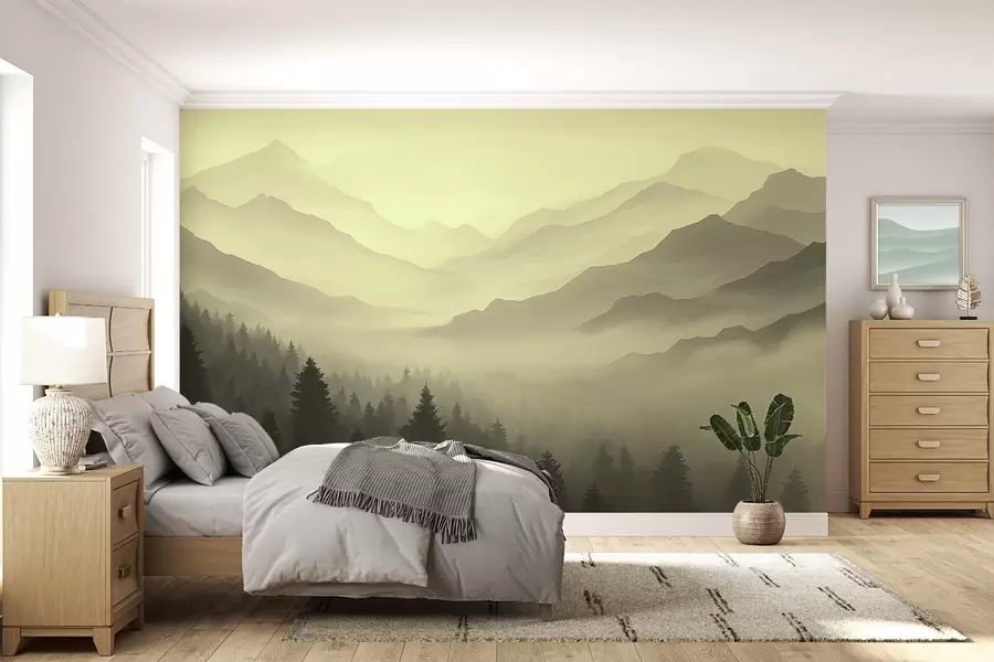 zidne murale Šume i planine u zelenim nijansama w02186v1