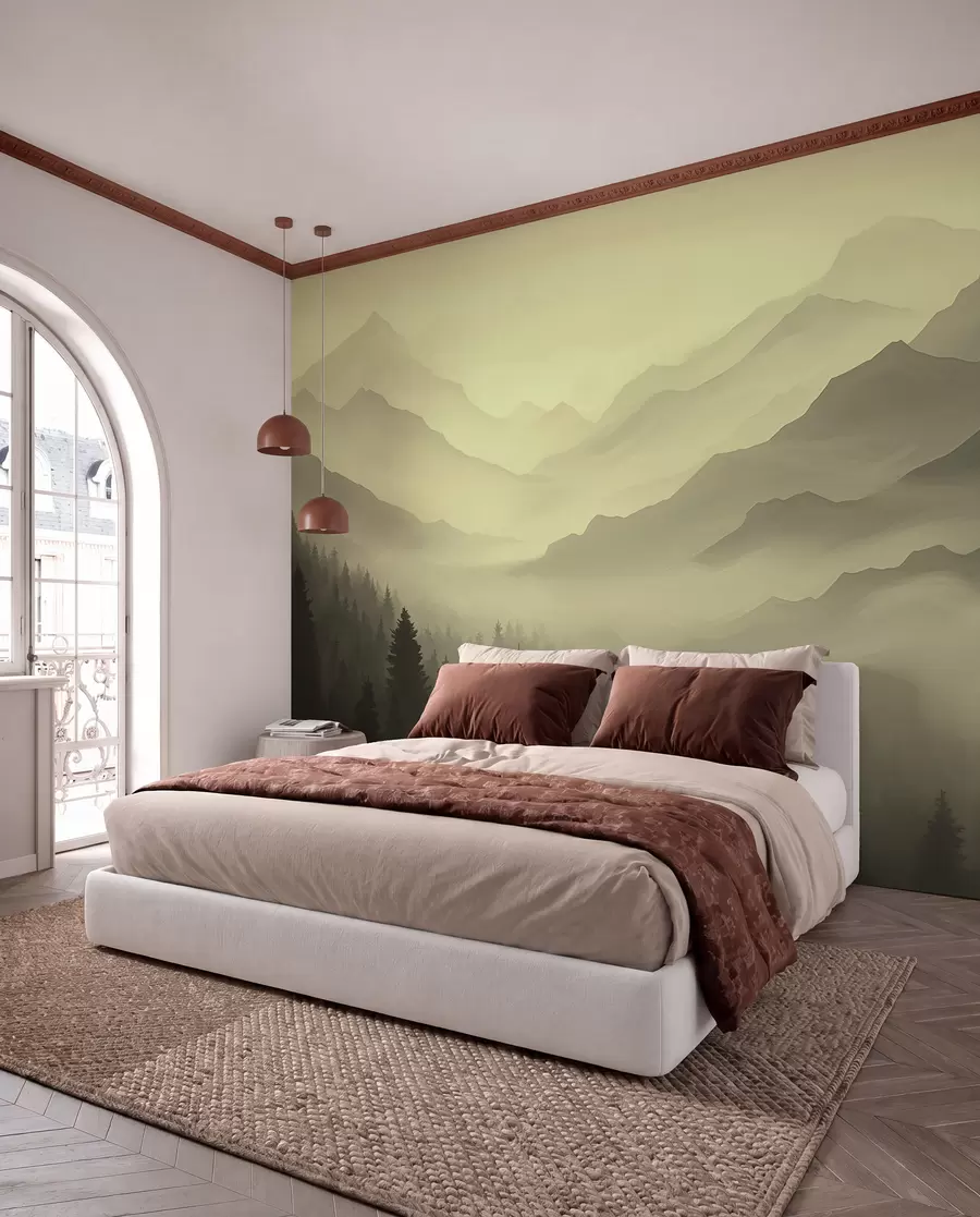zidne murale Šume i planine u zelenim nijansama w02186v1
