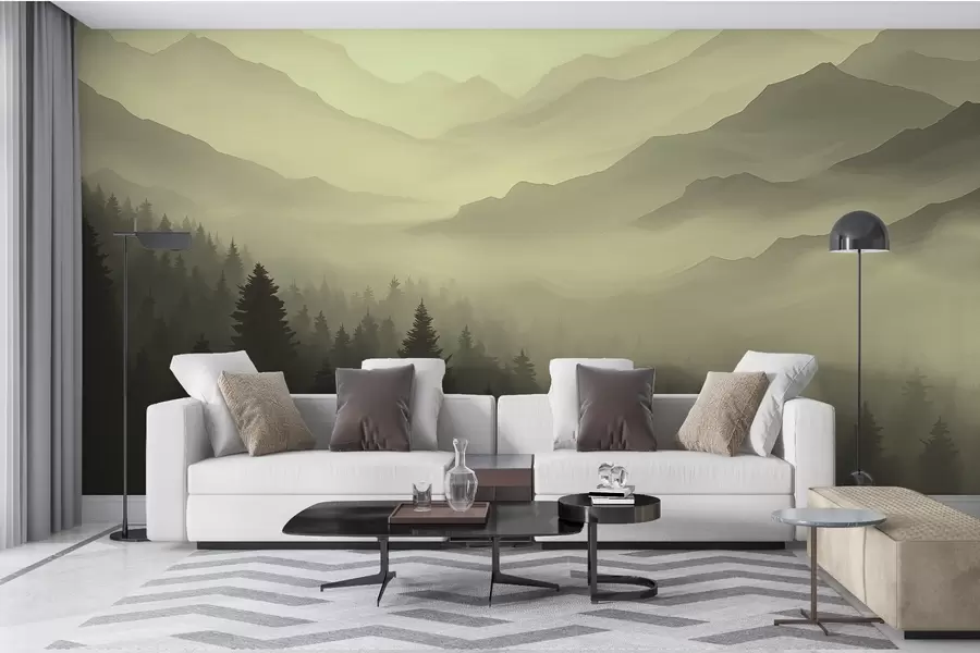 zidne murale Šume i planine u zelenim nijansama w02186v1
