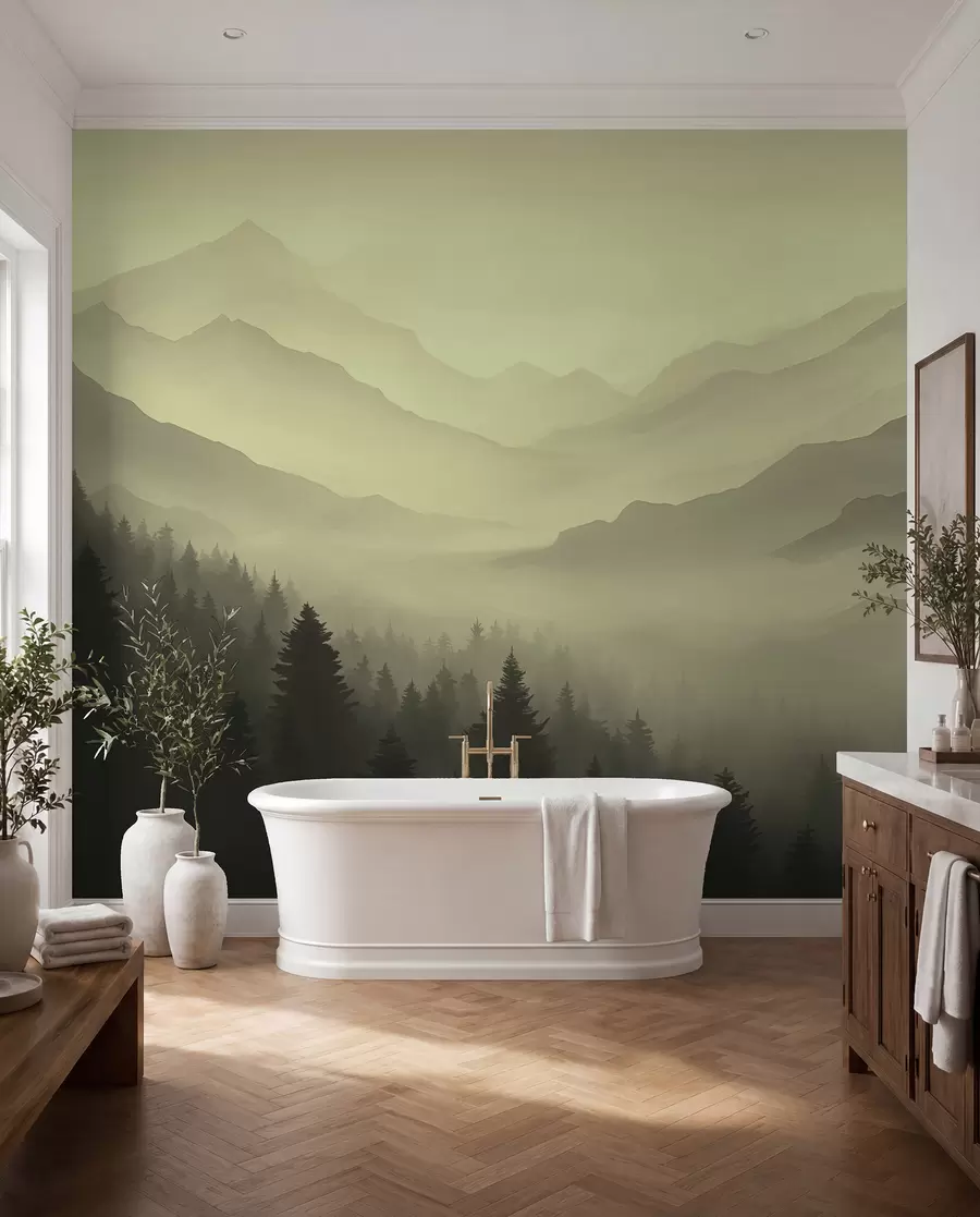 zidne murale Šume i planine u zelenim nijansama w02186v1