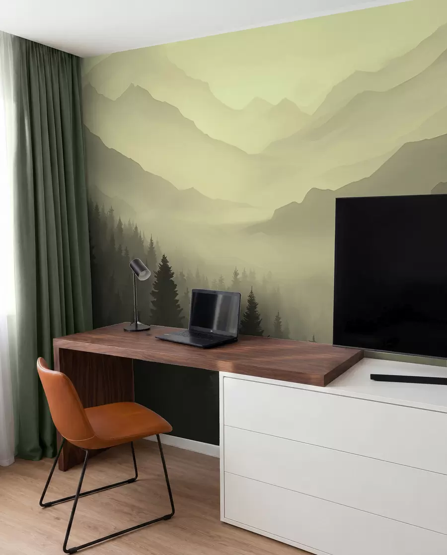 zidne murale Šume i planine u zelenim nijansama w02186v1
