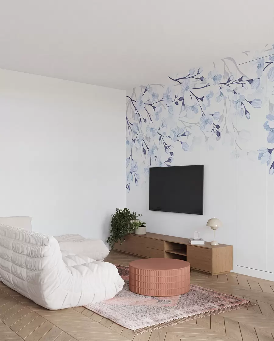 zidne murale plave cvjetne grane na plavoj pozadini w02200v1