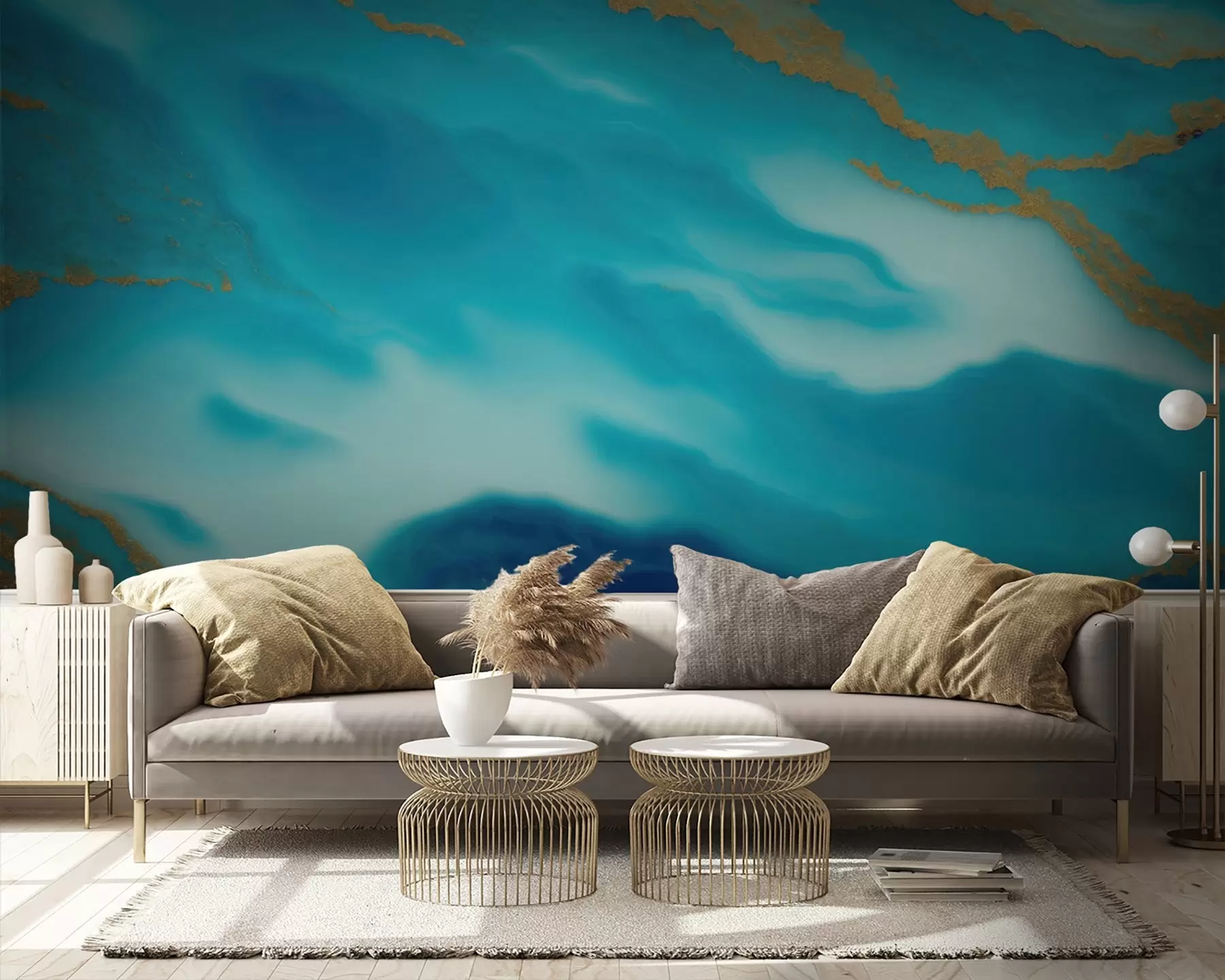 zidne murale Mirni valovi plave i bež boje u94110