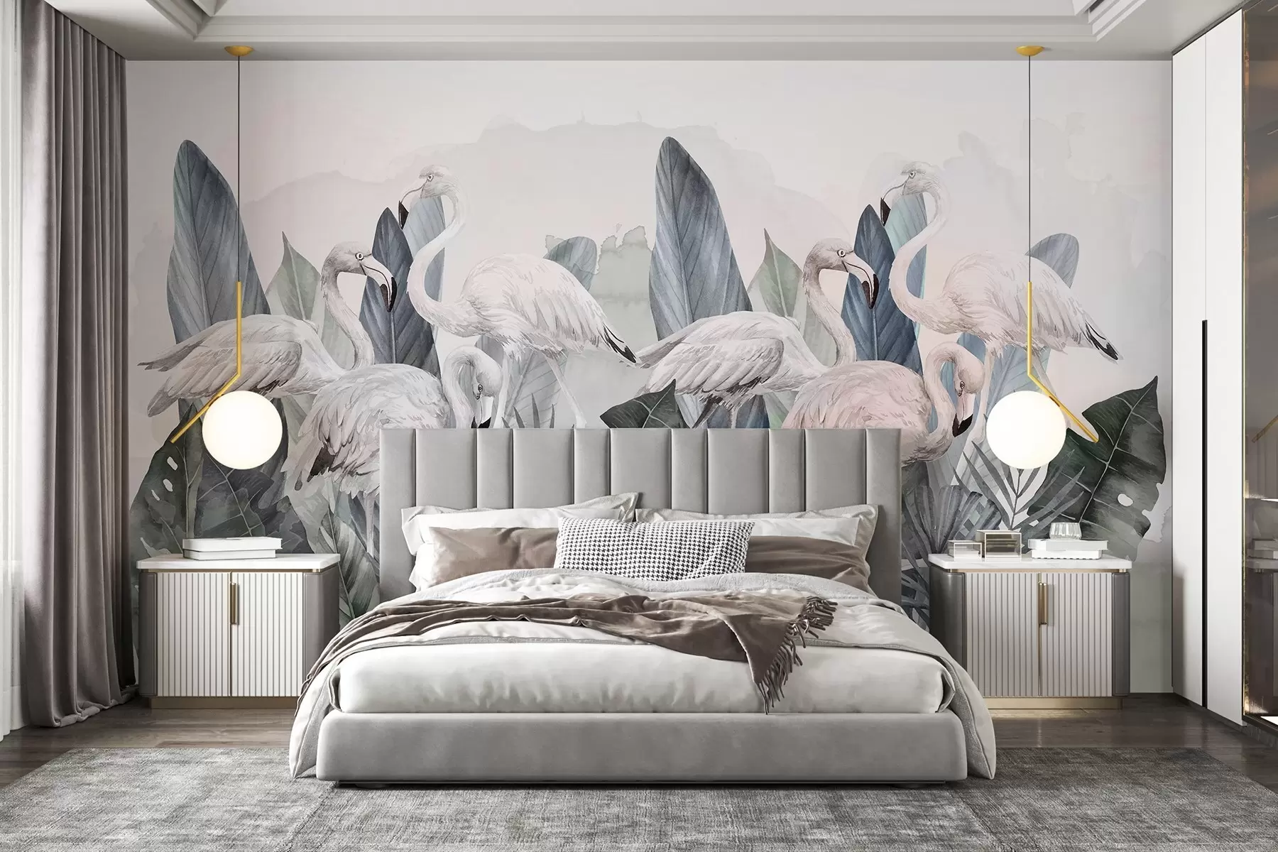 zidne murale Elegantni flamingosi među bujnim lišćem w00505v2