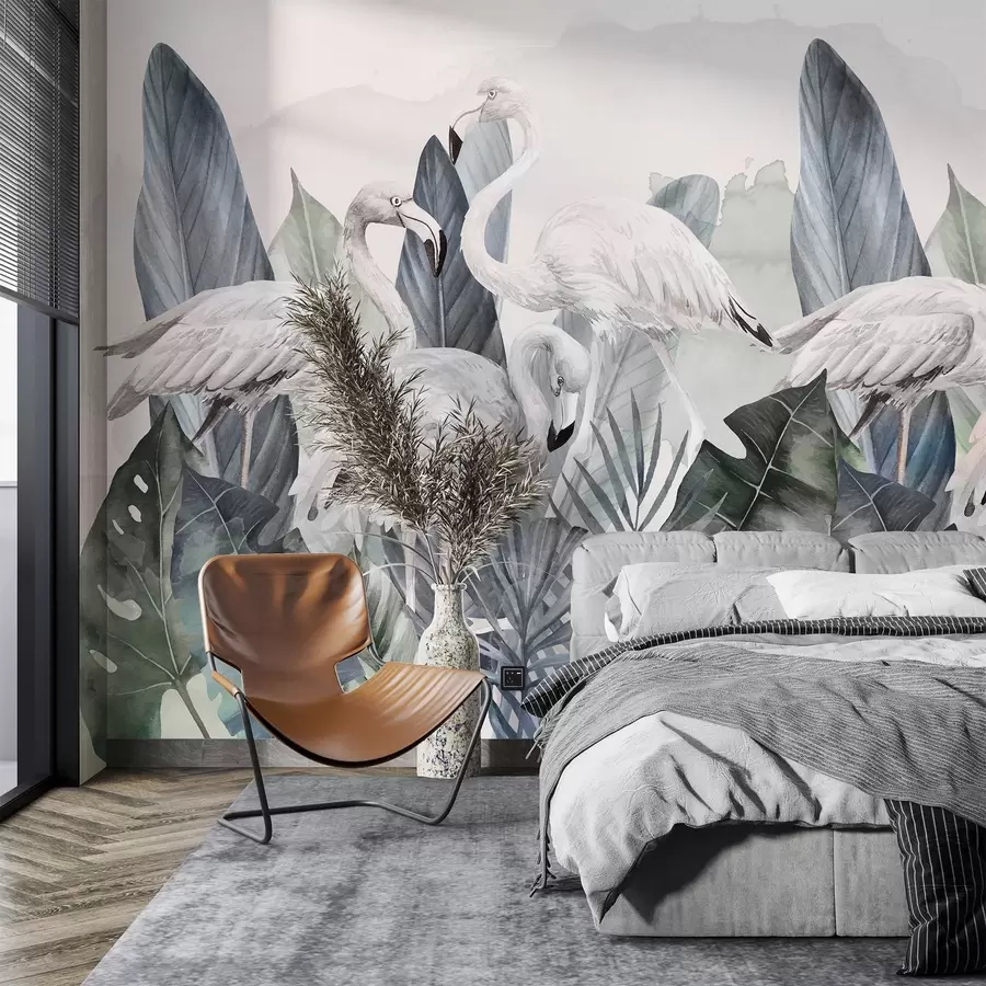 zidne murale Elegantni flamingosi među bujnim lišćem w00505v2