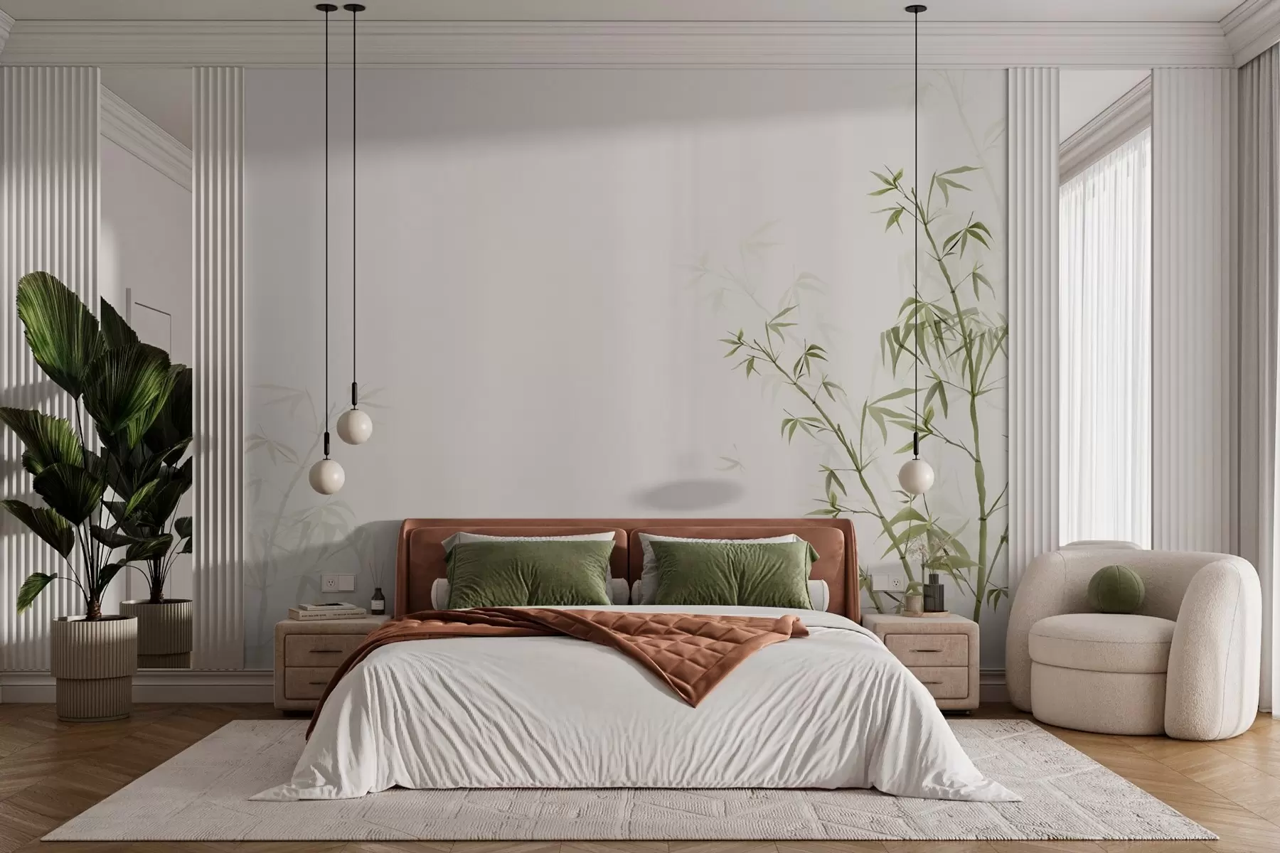 zidne murale Nježno lišće kupa se u spokoju w00546